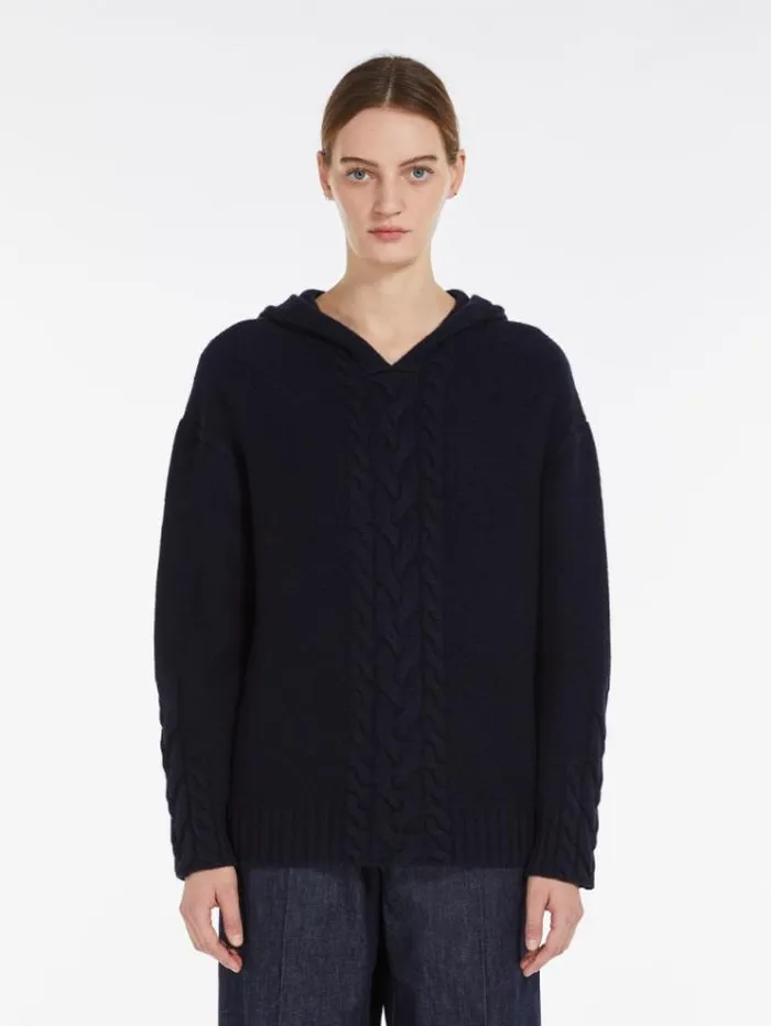 Woman Wool And Cashmere Hooded Sweater Midnightblue Maxmara Knitwear And Sweatshirts Woman Wool And Cashmere Hooded Sweater Midnightblue Maxmara Knitwear And Sweatshirts