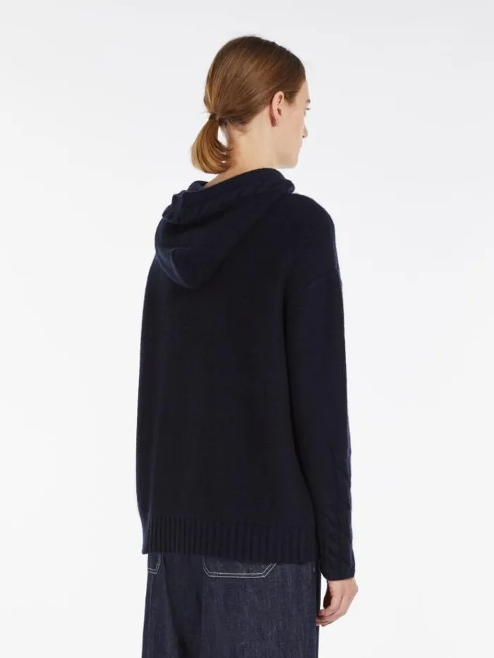 Woman Wool And Cashmere Hooded Sweater Midnightblue Maxmara Knitwear And Sweatshirts Woman Wool And Cashmere Hooded Sweater Midnightblue Maxmara Knitwear And Sweatshirts