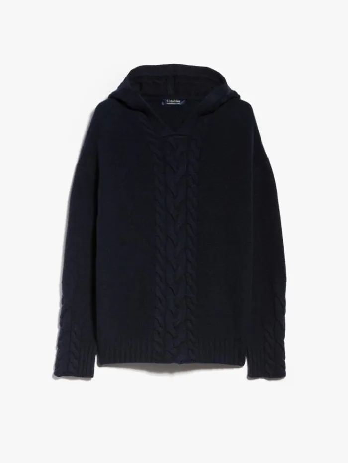 Woman Wool And Cashmere Hooded Sweater Midnightblue Maxmara Knitwear And Sweatshirts Woman Wool And Cashmere Hooded Sweater Midnightblue Maxmara Knitwear And Sweatshirts