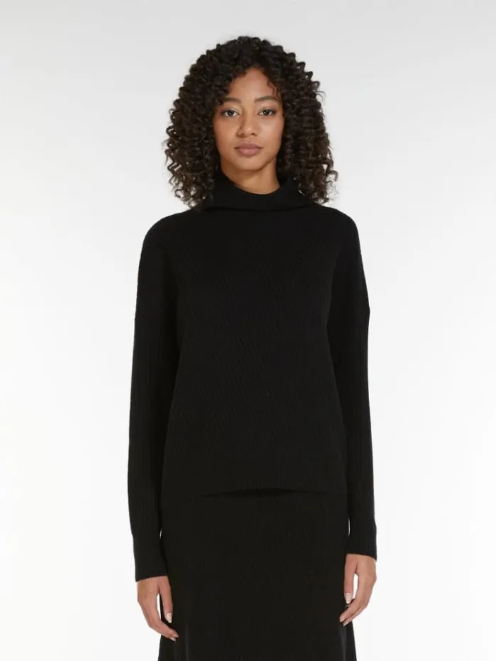 Woman Wool And Cashmere Ribbed Jumper Black Maxmara Knitwear And Sweatshirts