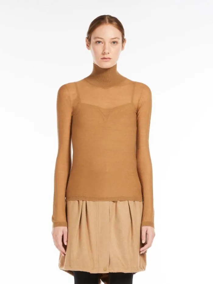 Woman Wool Gauze Turtleneck Camel Maxmara Knitwear And Sweatshirts