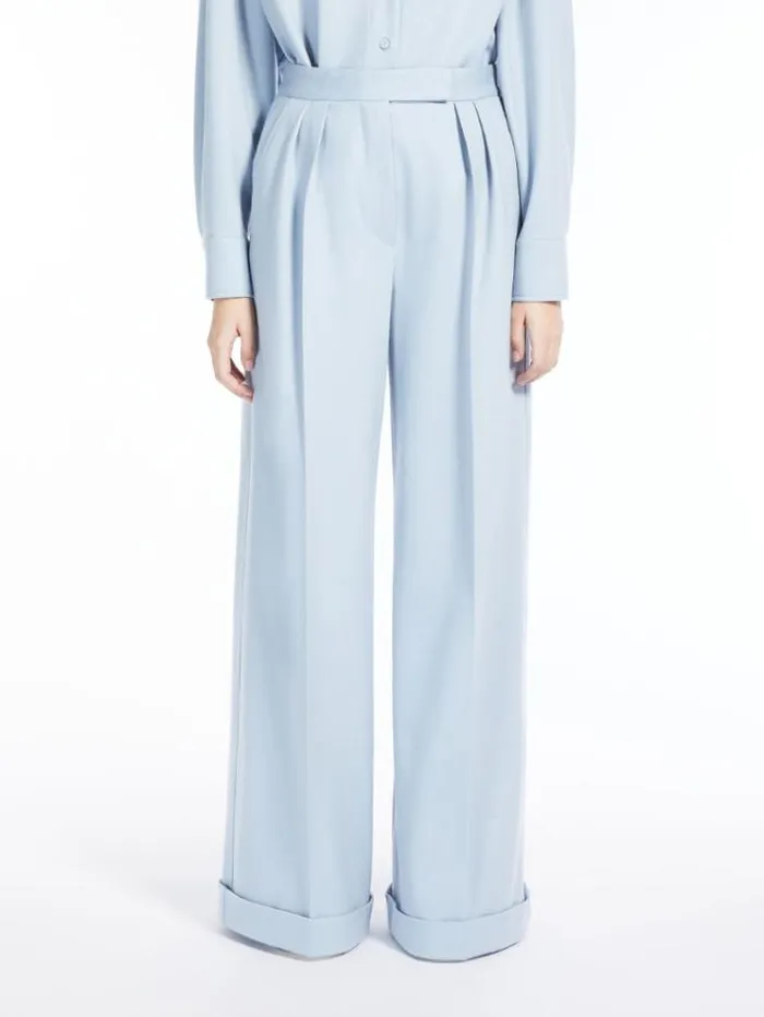 Woman Wool Jersey Palazzo Trousers Light Blue Maxmara Trousers