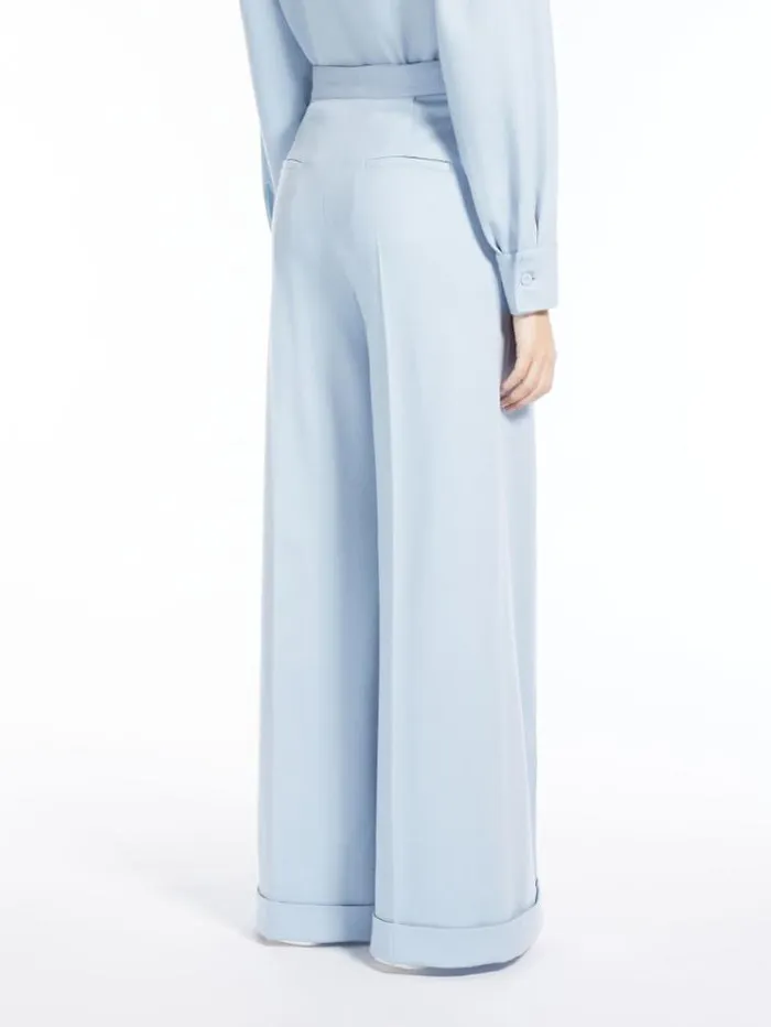Woman Wool Jersey Palazzo Trousers Light Blue Maxmara Trousers Woman Wool Jersey Palazzo Trousers Light Blue Maxmara Trousers