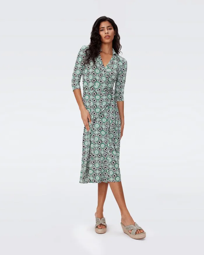 Women Abigail Silk Jersey Midi Wrap Dress Paper Cut Geo DVF Dresses