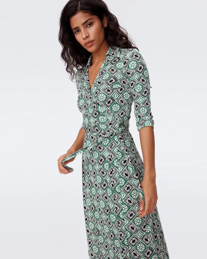 Women Abigail Silk Jersey Midi Wrap Dress Paper Cut Geo DVF Dresses