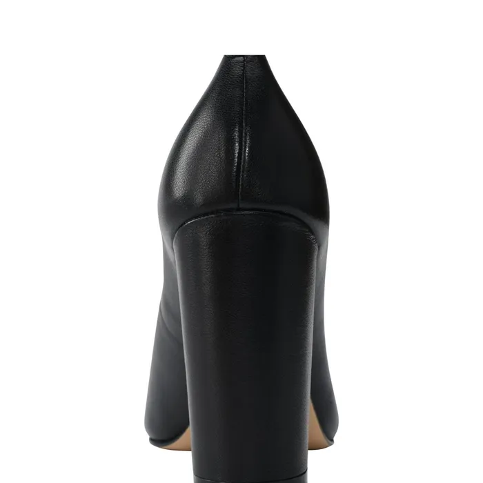 Women Abilene Block Heel Pointy Toe Pump Black Leather Marc Fisher Heels and Pumps