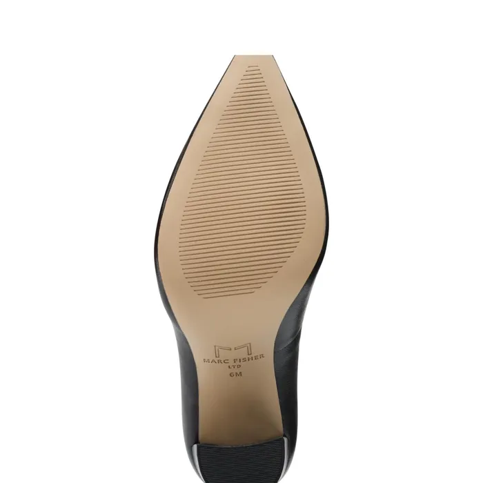Women Abilene Block Heel Pointy Toe Pump Black Leather Marc Fisher Heels and Pumps