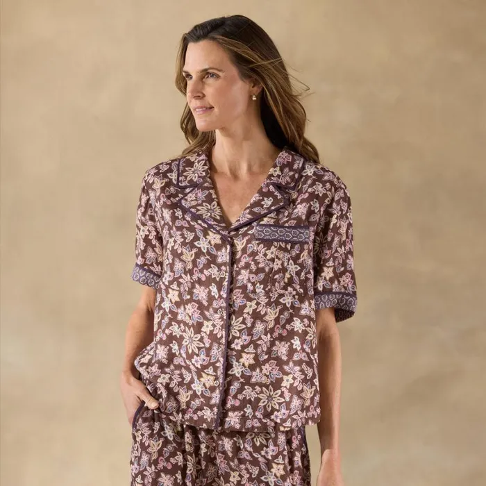 Women Abstract Gardens Pajama Top Vanilla Sundance Catalog Tops Women Abstract Gardens Pajama Top Vanilla Sundance Catalog Tops