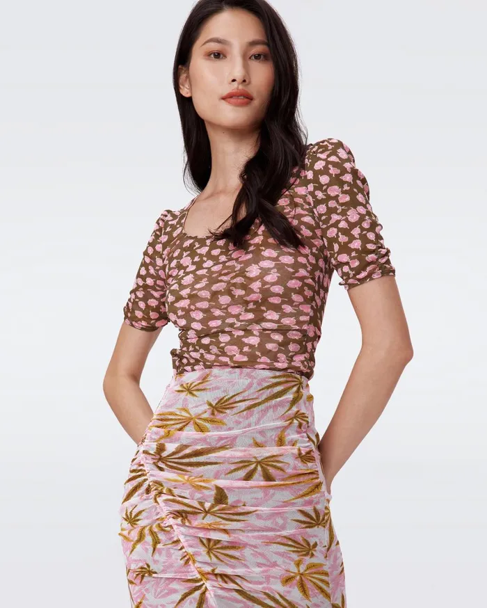 Women Ali Reversible Mesh Top Cannabis Pink And Rose Showers Khaki DVF Tops