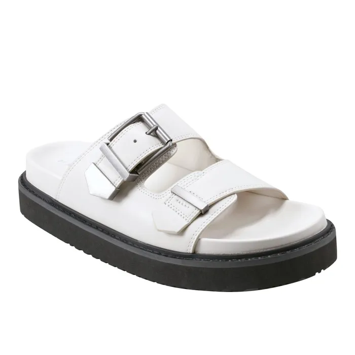 Women Amirra Buckle Slide Sandal Chic Cream Leather Marc Fisher Mules and Slides