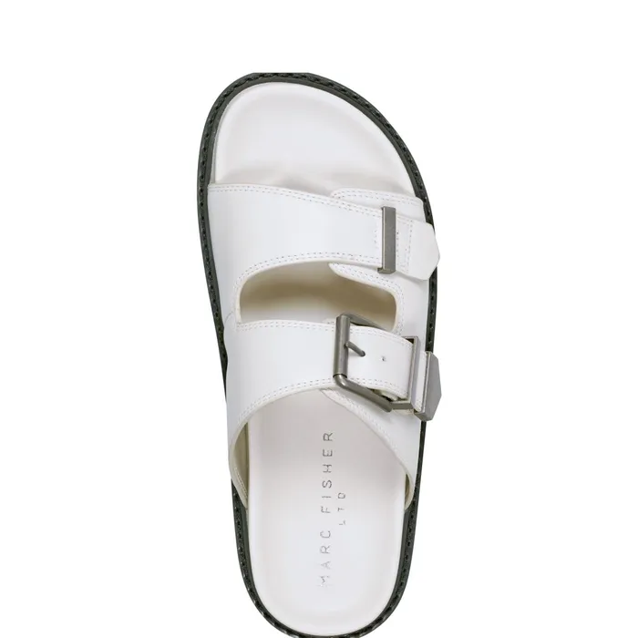 Women Amirra Buckle Slide Sandal Chic Cream Leather Marc Fisher Mules and Slides