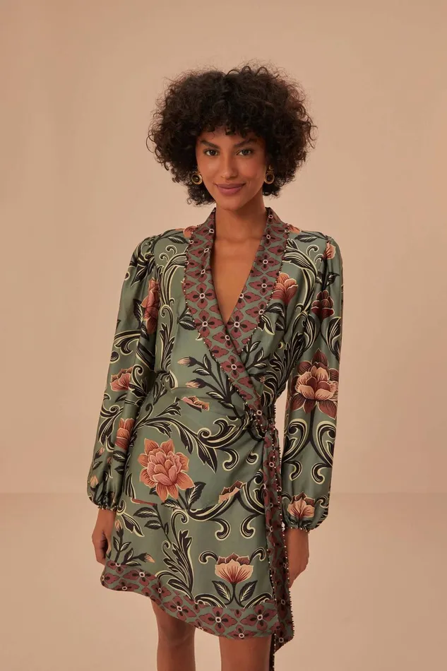 Women Arabesque Floral Green Long Sleeve Mini Dress Arabesque Floral Green FARM Rio Mini Dresses Women Arabesque Floral Green Long Sleeve Mini Dress Arabesque Floral Green FARM Rio Mini Dresses