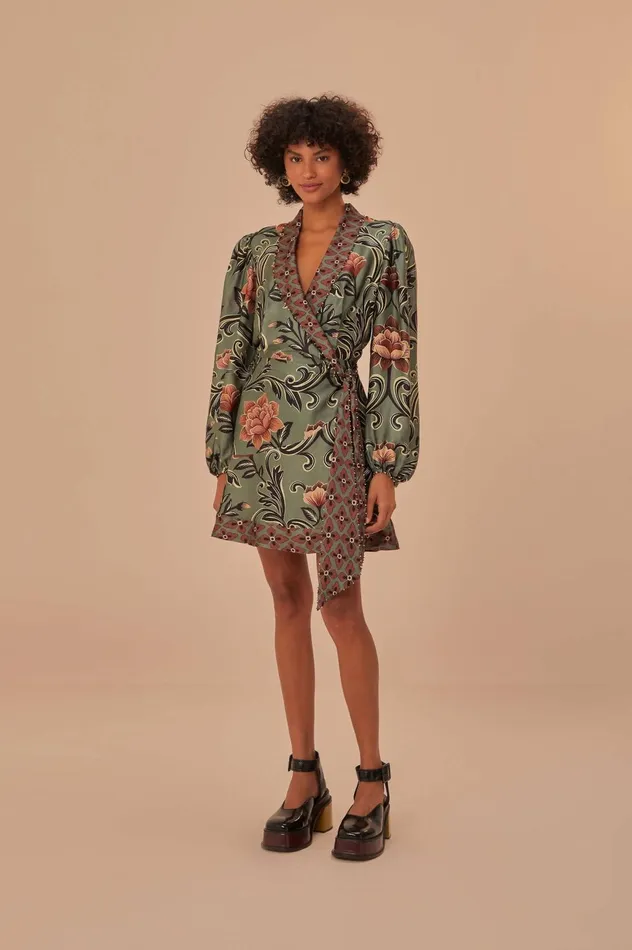 Women Arabesque Floral Green Long Sleeve Mini Dress Arabesque Floral Green FARM Rio Mini Dresses