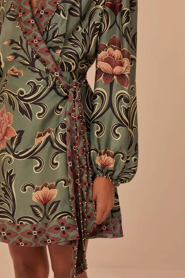 Women Arabesque Floral Green Long Sleeve Mini Dress Arabesque Floral Green FARM Rio Mini Dresses