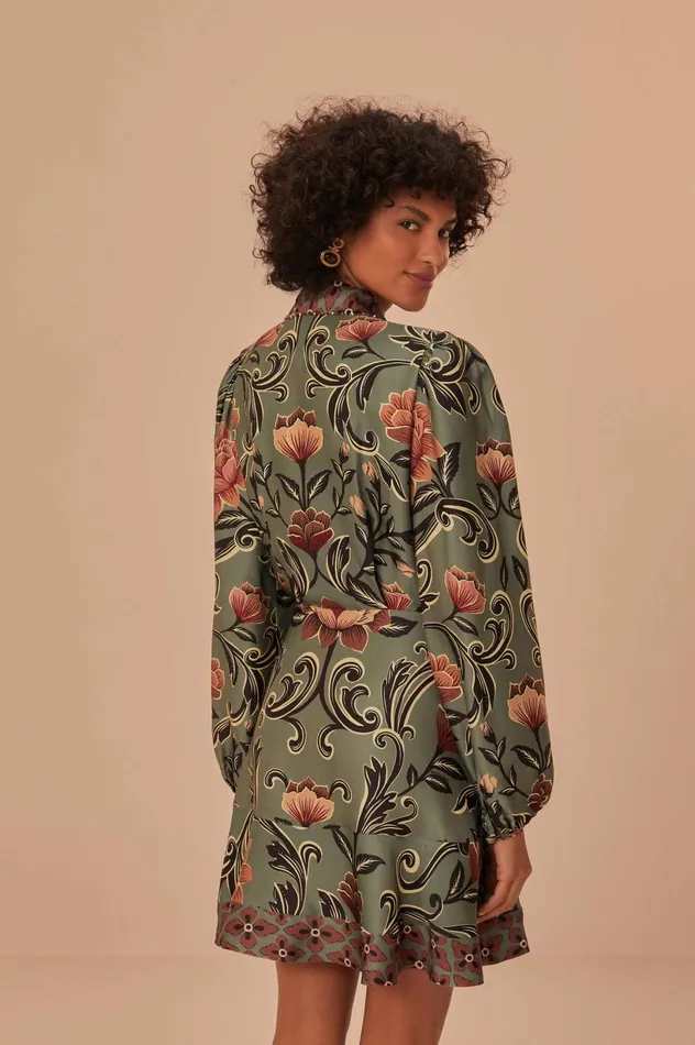 Women Arabesque Floral Green Long Sleeve Mini Dress Arabesque Floral Green FARM Rio Mini Dresses