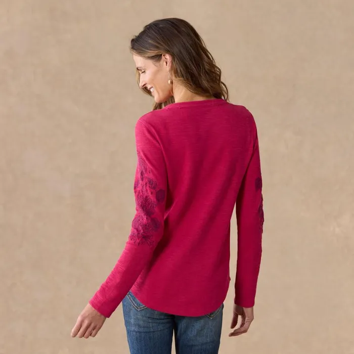 Women Artisan Floral Henley Cherry Sundance Catalog Tops Women Artisan Floral Henley Cherry Sundance Catalog Tops