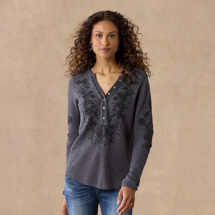 Women Artisan Floral Henley Cherry Sundance Catalog Tops Women Artisan Floral Henley Cherry Sundance Catalog Tops