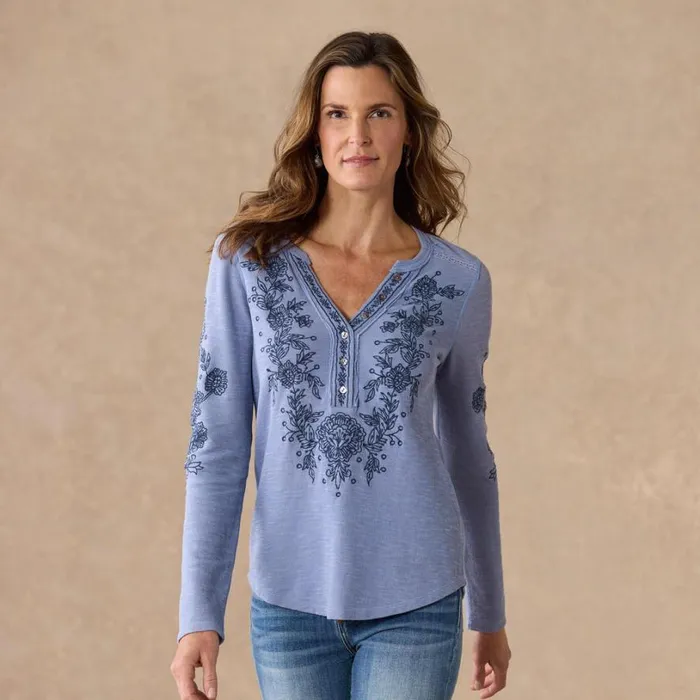 Women Artisan Floral Henley Cherry Sundance Catalog Tops Women Artisan Floral Henley Cherry Sundance Catalog Tops