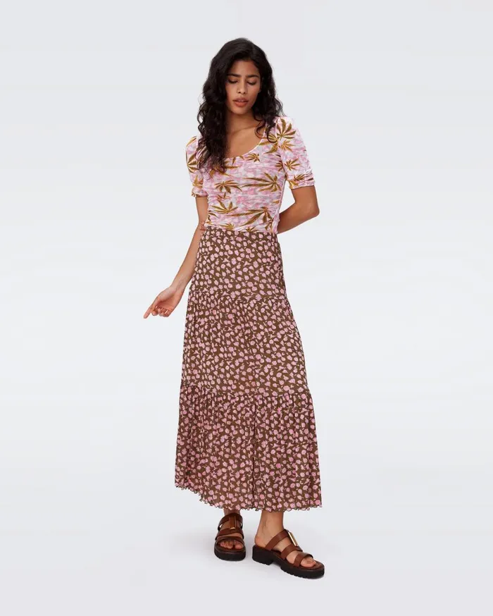 Women Austria Reversible Mesh Skirt Cannabis Pink And Rose Showers Khaki DVF Skirts