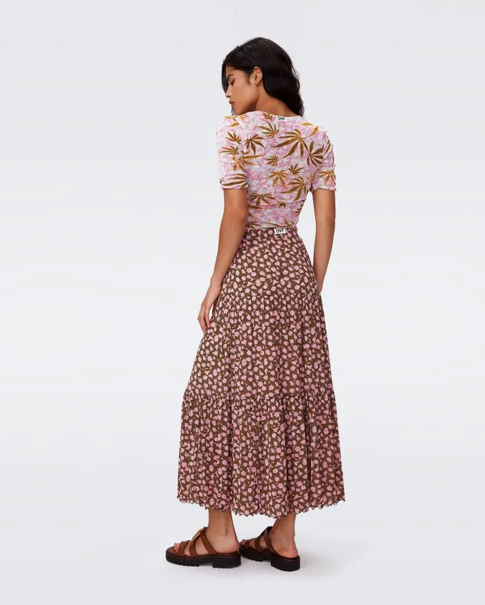 Women Austria Reversible Mesh Skirt Cannabis Pink And Rose Showers Khaki DVF Skirts