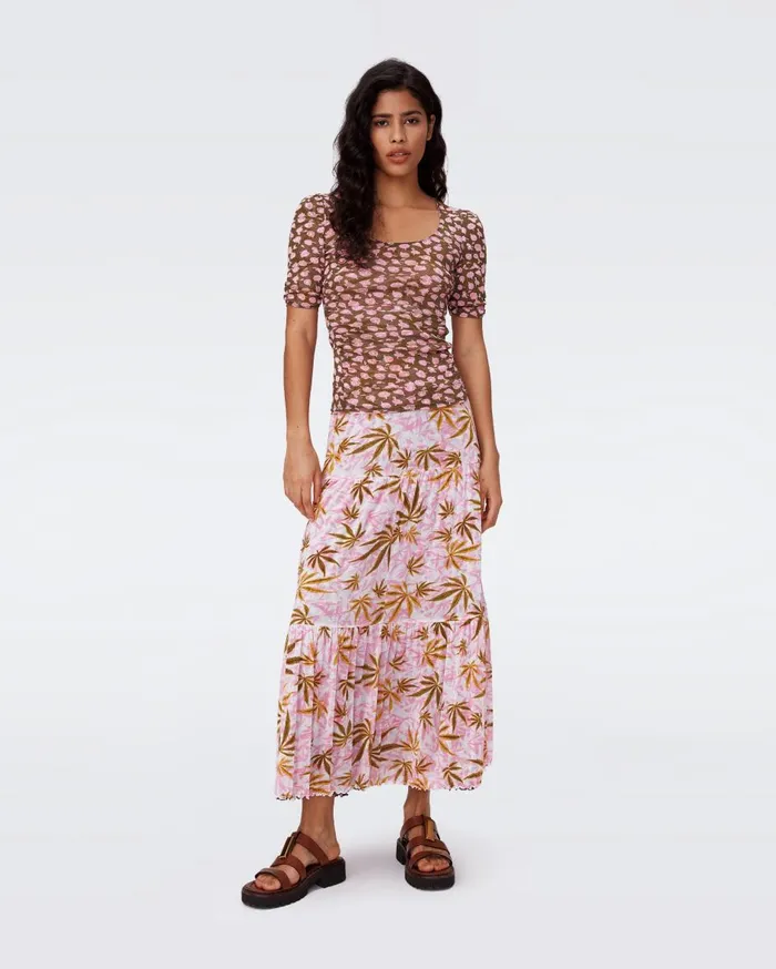Women Austria Reversible Mesh Skirt Cannabis Pink And Rose Showers Khaki DVF Skirts