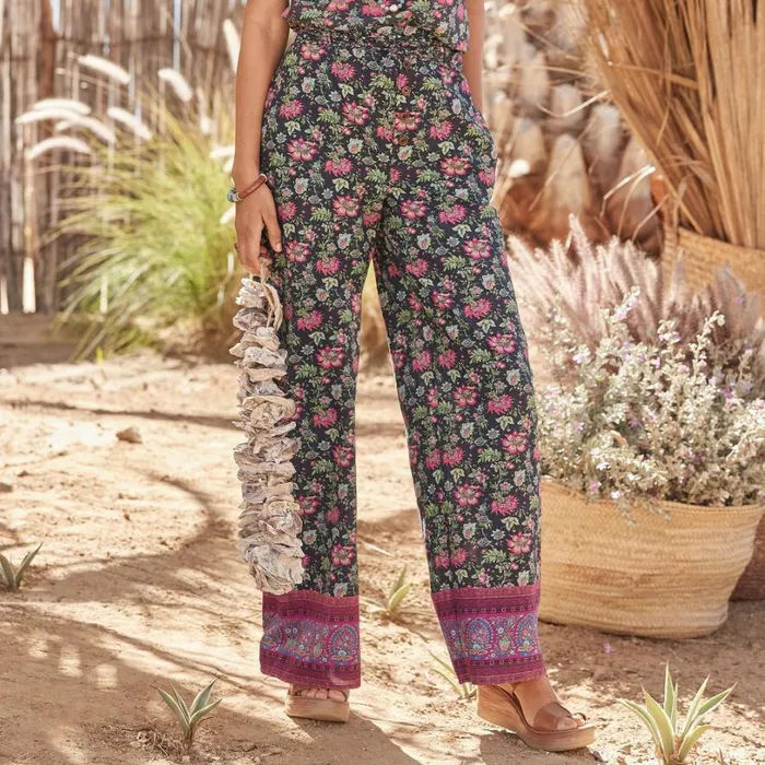 Women Bangla Road Pants Petite Teal Floral Sundance Catalog Pants and Shorts