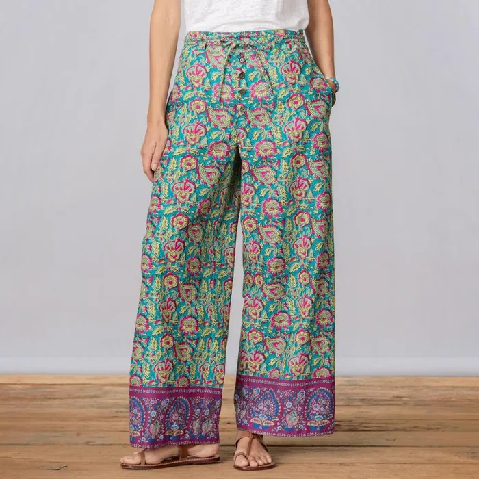 Women Bangla Road Pants Petite Teal Floral Sundance Catalog Pants and Shorts Women Bangla Road Pants Petite Teal Floral Sundance Catalog Pants and Shorts