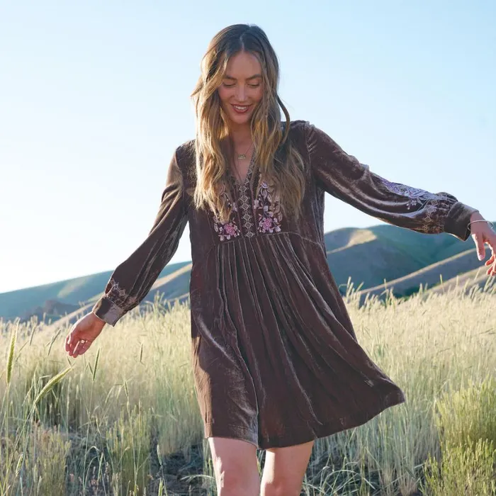 Women Bianca Velvet Dress Mink Sundance Catalog Dresses and Jumpsuits
