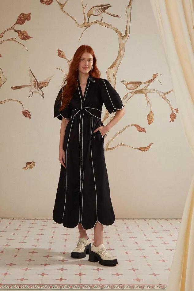 Women Black And White Short Sleeve Midi Dress Black And White FARM Rio Midi Dresses Women Black And White Short Sleeve Midi Dress Black And White FARM Rio Midi Dresses