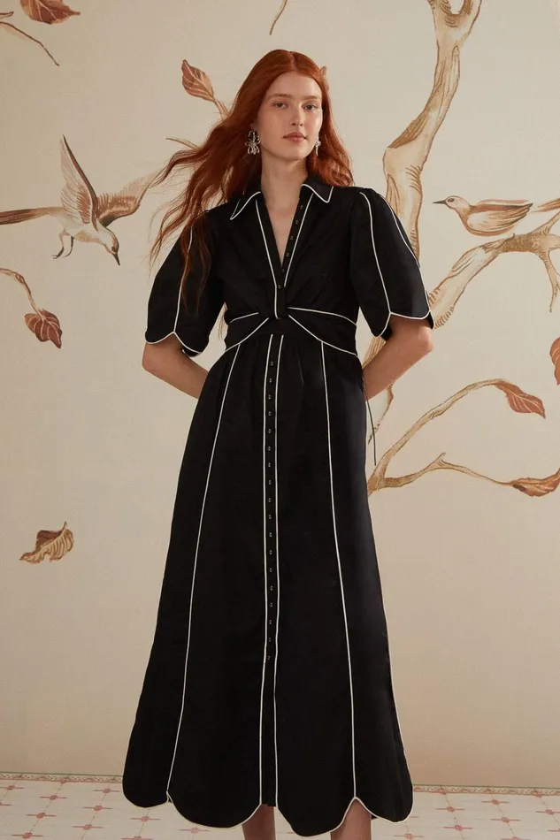 Women Black And White Short Sleeve Midi Dress Black And White FARM Rio Midi Dresses