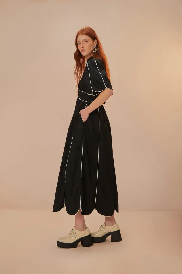 Women Black And White Short Sleeve Midi Dress Black And White FARM Rio Midi Dresses