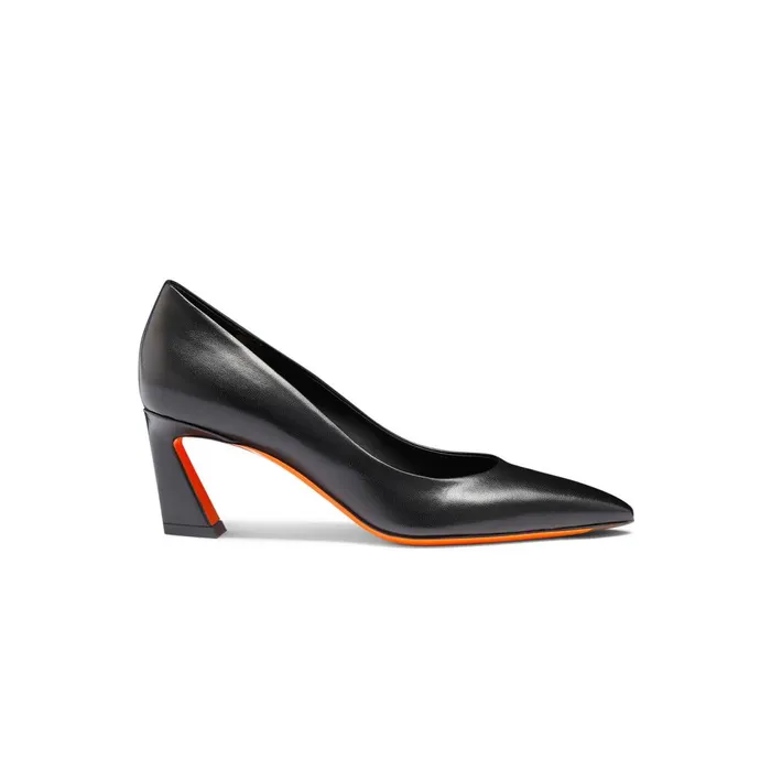 Women Black Leather MidHeel Pump Santoni Pumps and Heels