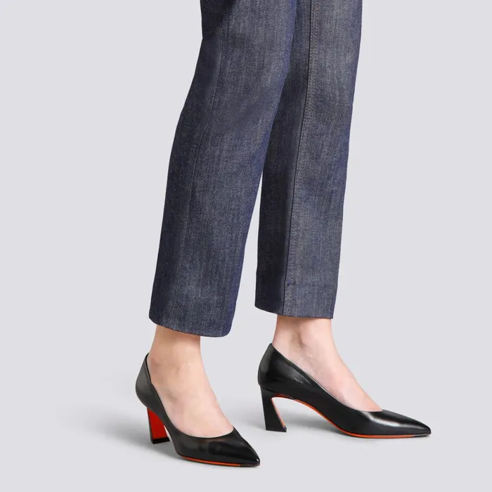 Women Black Leather MidHeel Pump Santoni Pumps and Heels