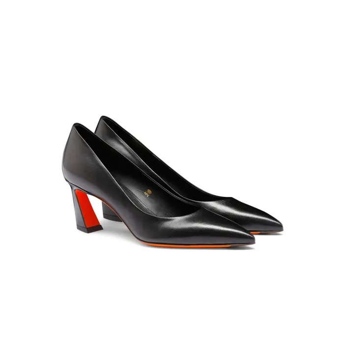 Women Black Leather MidHeel Pump Santoni Pumps and Heels