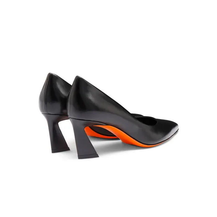 Women Black Leather MidHeel Pump Santoni Pumps and Heels