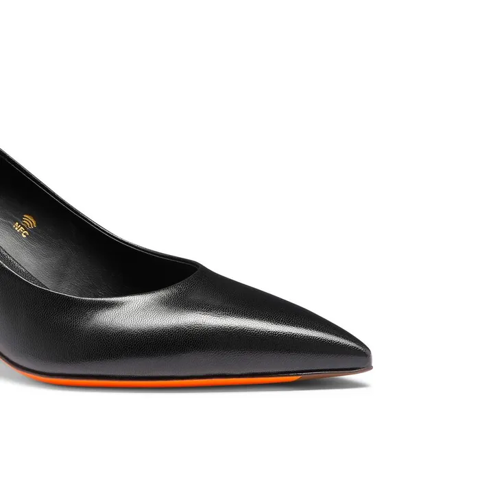 Women Black Leather MidHeel Pump Santoni Pumps and Heels