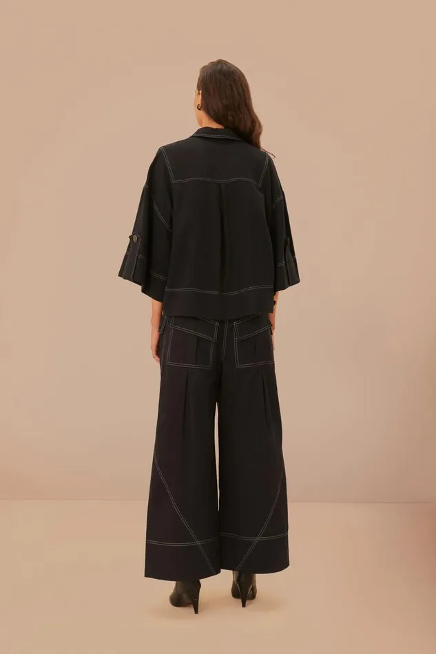 Women Black Low Waisted Topstiched Pants Black FARM Rio Pants