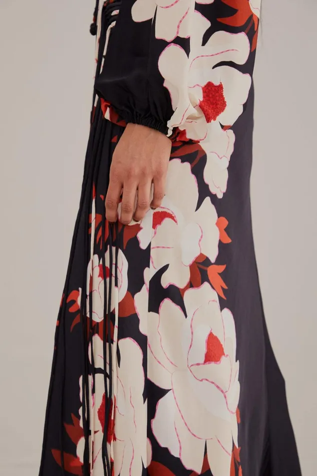 Women Black Peony Fringe Midi Skirt Peony Black FARM Rio Skirts