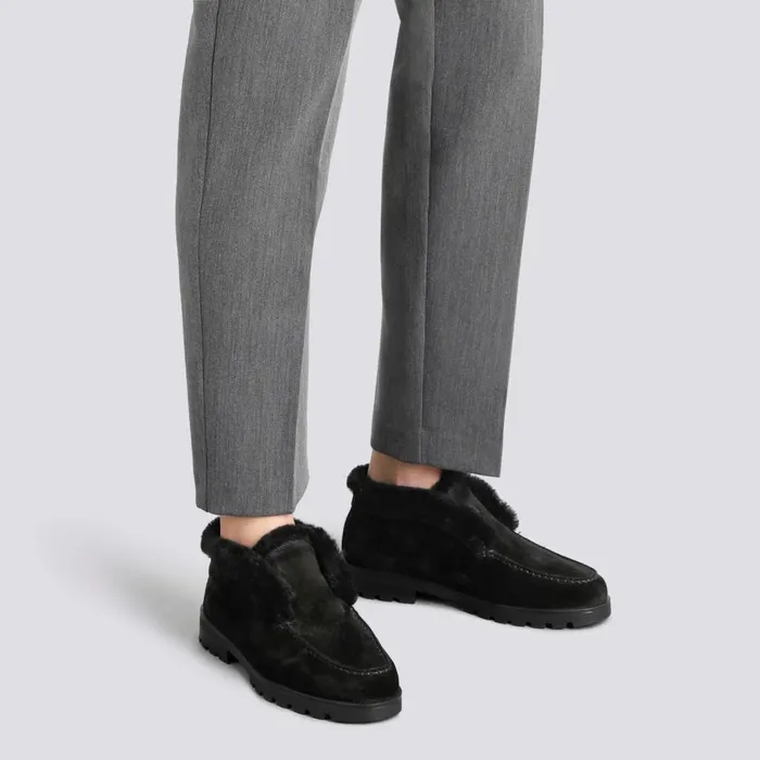 Women Black Suede Desert Boot With Fur Santoni Boots and Ankle Boots