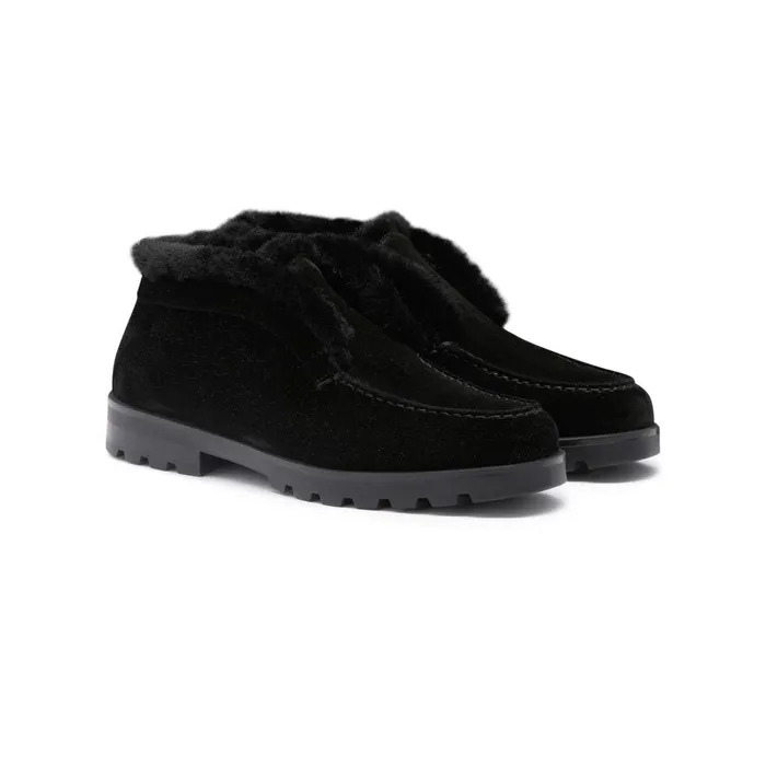 Women Black Suede Desert Boot With Fur Santoni Boots and Ankle Boots