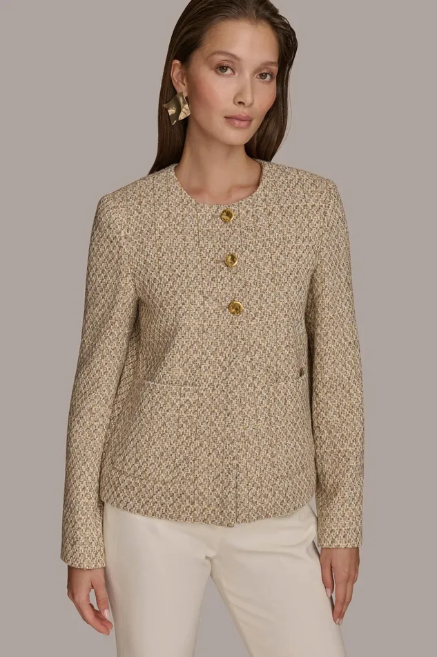 Women Blazers Donna Karan BUTTON JACKET Ivorygold