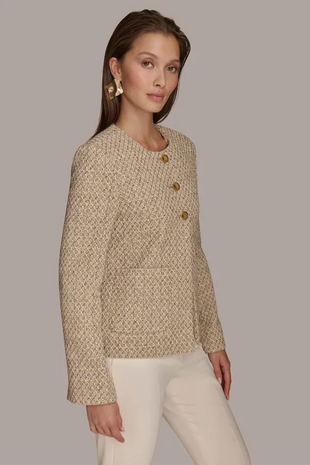 Women Blazers Donna Karan BUTTON JACKET Ivorygold