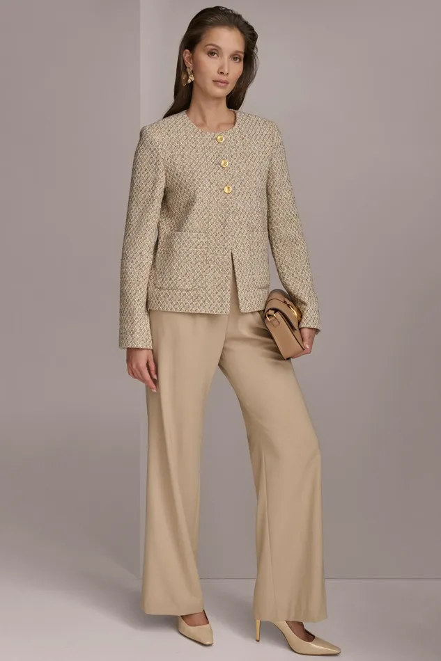 Women Blazers Donna Karan BUTTON JACKET Ivorygold