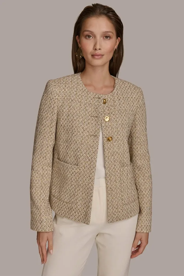 Women Blazers Donna Karan BUTTON JACKET Ivorygold