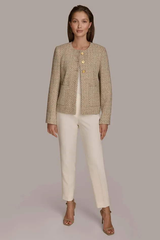 Women Blazers Donna Karan BUTTON JACKET Ivorygold