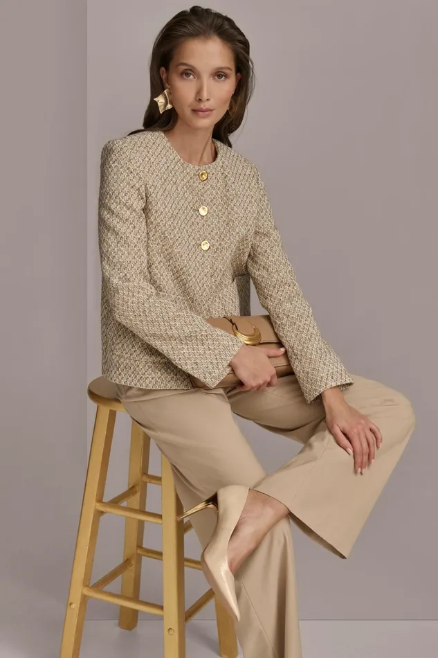 Women Blazers Donna Karan BUTTON JACKET Ivorygold