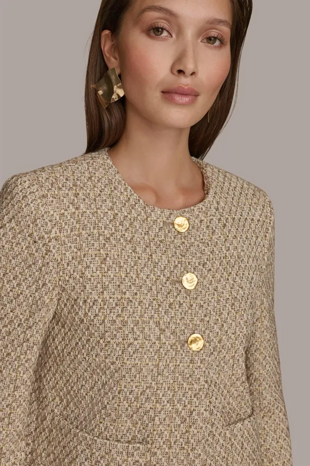 Women Blazers Donna Karan BUTTON JACKET Ivorygold