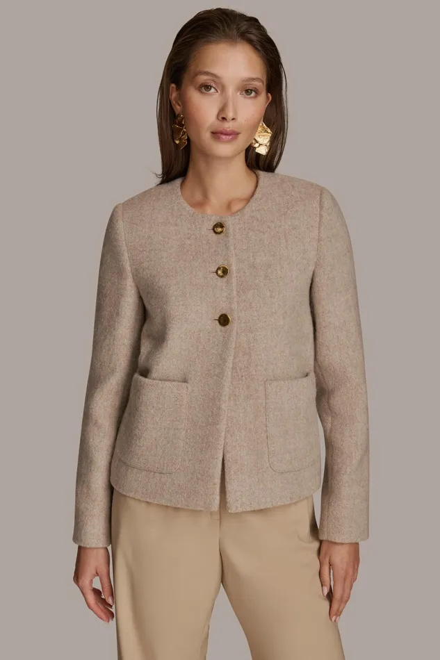 Women Blazers Donna Karan BUTTON JACKET WITH POCKETS Beige