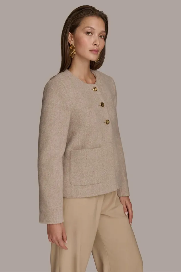 Women Blazers Donna Karan BUTTON JACKET WITH POCKETS Beige