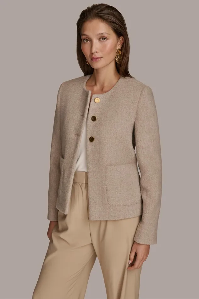 Women Blazers Donna Karan BUTTON JACKET WITH POCKETS Beige